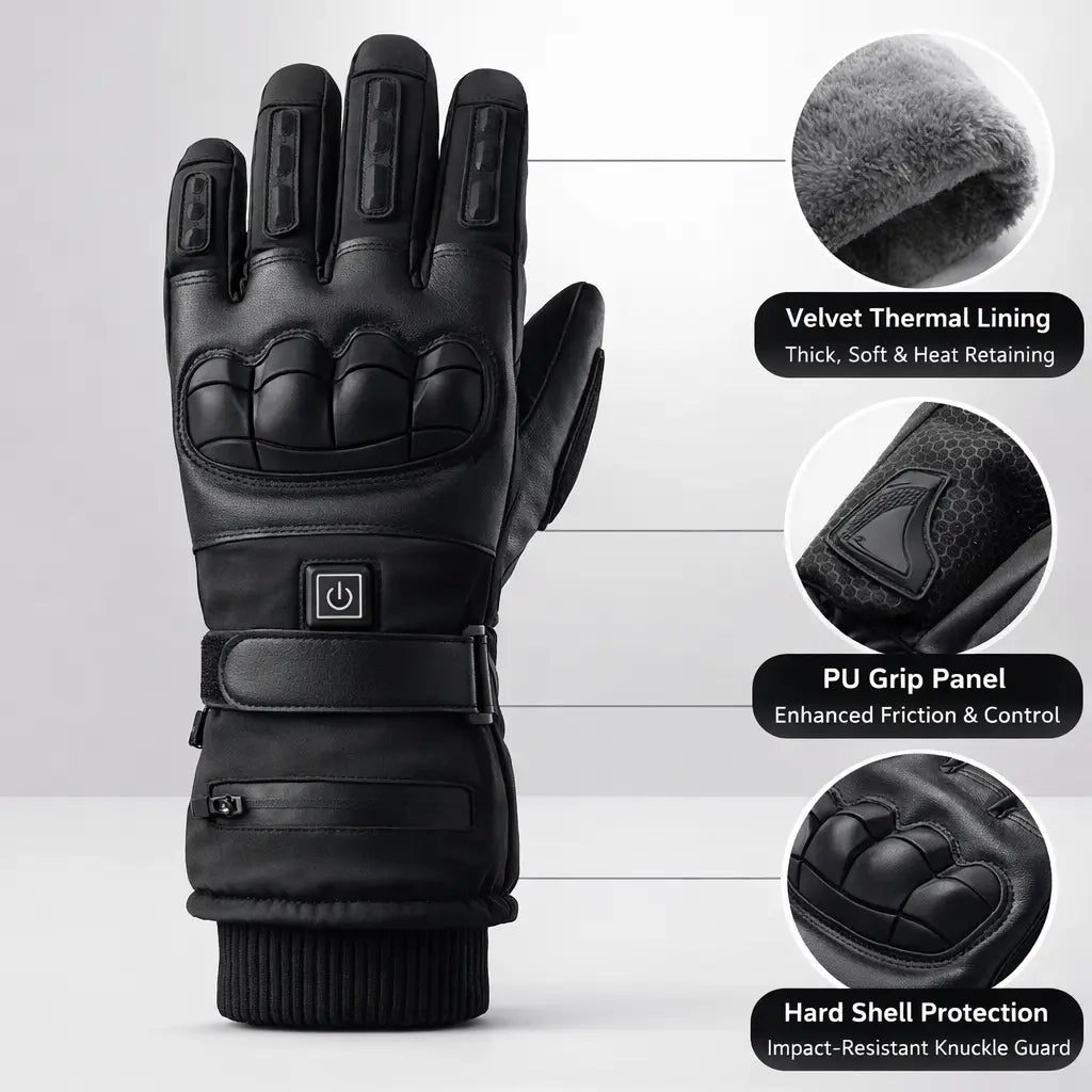 Heated Motorcycle Gloves 2026 with Battery, Touchscreen Fingertips & Knuckle Protection
