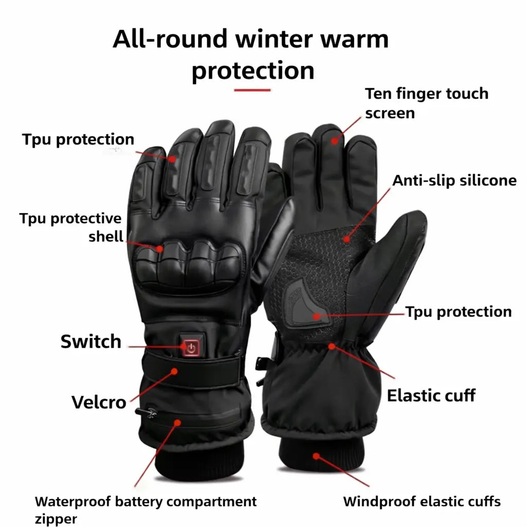 Heated Motorcycle Gloves 2026 with Battery, Touchscreen Fingertips & Knuckle Protection